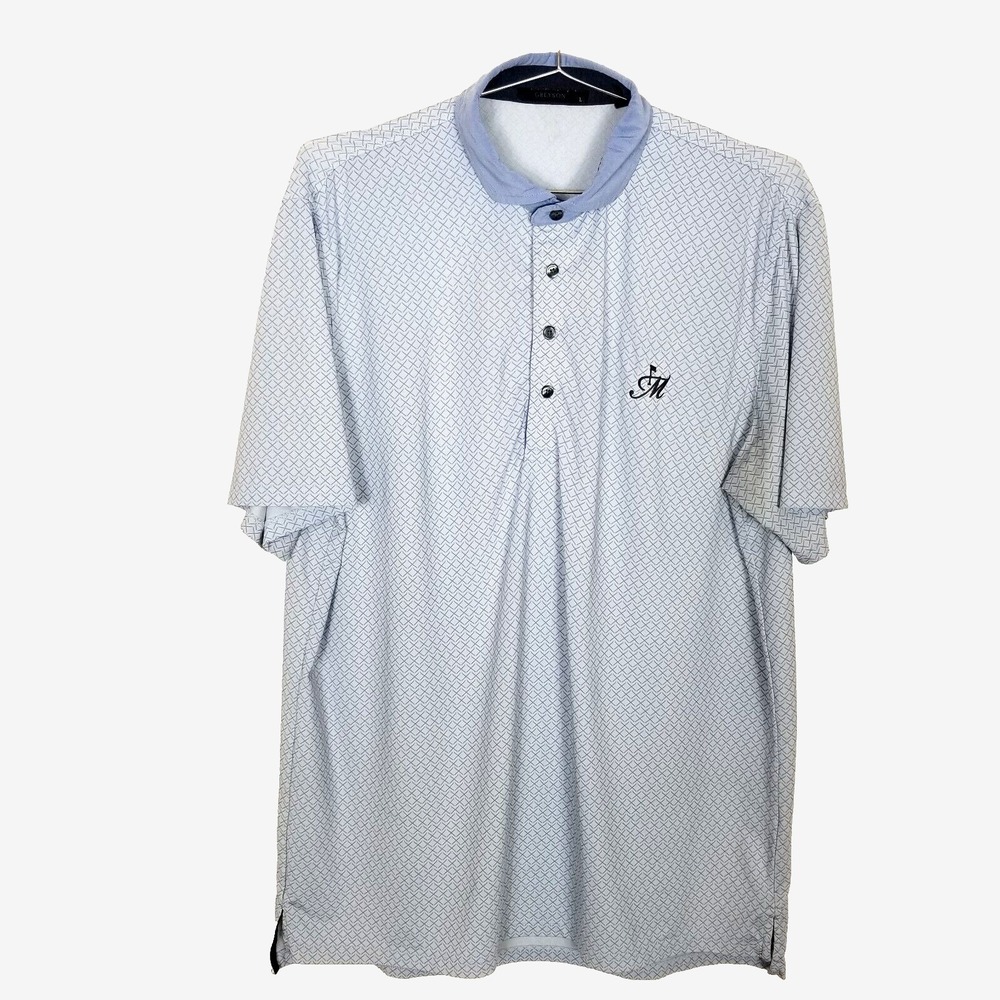 Greyson x Masters Tour Men Golf Polo Shirt L Blue Printed Short Sleeve Athletic